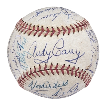 1957 American League Champions New York Yankees Team Signed Baseball With 31 Signatures Including Mantle, Berra, Slaughter & Stengel (JSA)